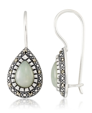 image of Jade (9 x 6 x 5.2mm) & Marcasite Teardrop Earrings in Sterling Silver