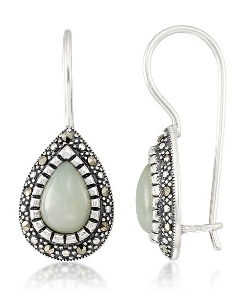 Macy's Jade (9 x 6 x 5.2mm) & Marcasite Teardrop Earrings in Sterling