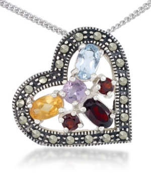 image of Multi-Color Stones & Marcasite Floating Heart Pendant on 18