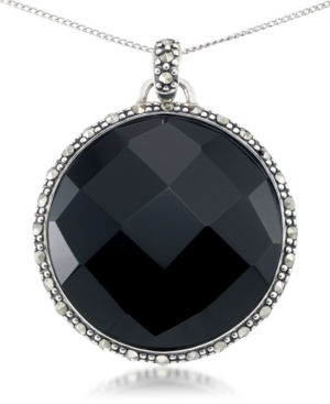 image of Faceted Onyx (28 x 5mm) & Marcasite Medallion Pendant on 18