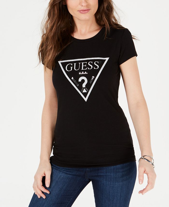 Guess triangle logo t shirt women's clearance