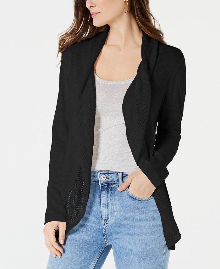 Style & Co Petite Pointelle-Trim Cutaway Cardigan, Created for Macy's ...
