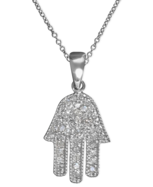 image of Effy Diamond Hamsa Pendant (1/4 ct. t.w.) in 14k White Gold