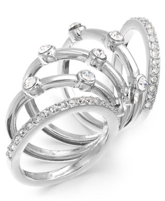 INC Silver-Tone 5-Pc. Set Crystal Stackable Rings, Created for Macy's ...