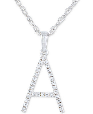 Macy's Diamond (1/10 ct. t.w.) Initial Pendant Necklace in 10k White Gold, 16