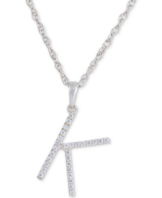 Diamond (1/10 ct. t.w.) Initial Pendant Necklace in 10k White Gold, 16" + 2" extender image