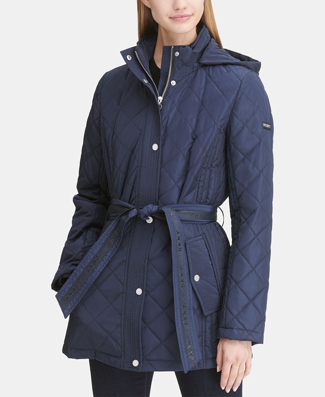 DKNY Belted Waterproof Quilted Coat, Created for Macy's & Reviews