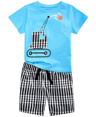 First Impressions Baby Boys Basketball-Print T-Shirt & Gingham Plaid Shorts, Created for Macy's
