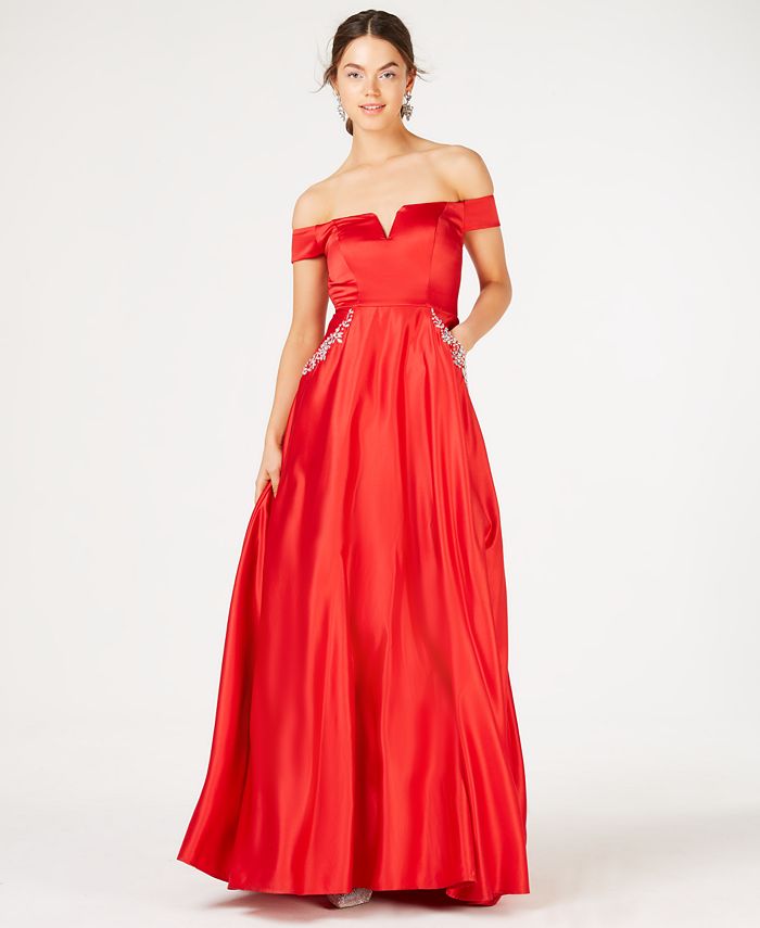 Macy's off the shoulder prom dress cheap