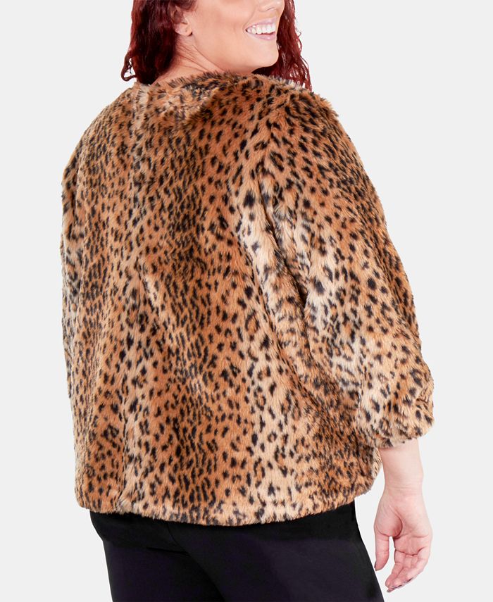 NY Collection Plus Size AnimalPrint Faux Fur Jacket Macy's