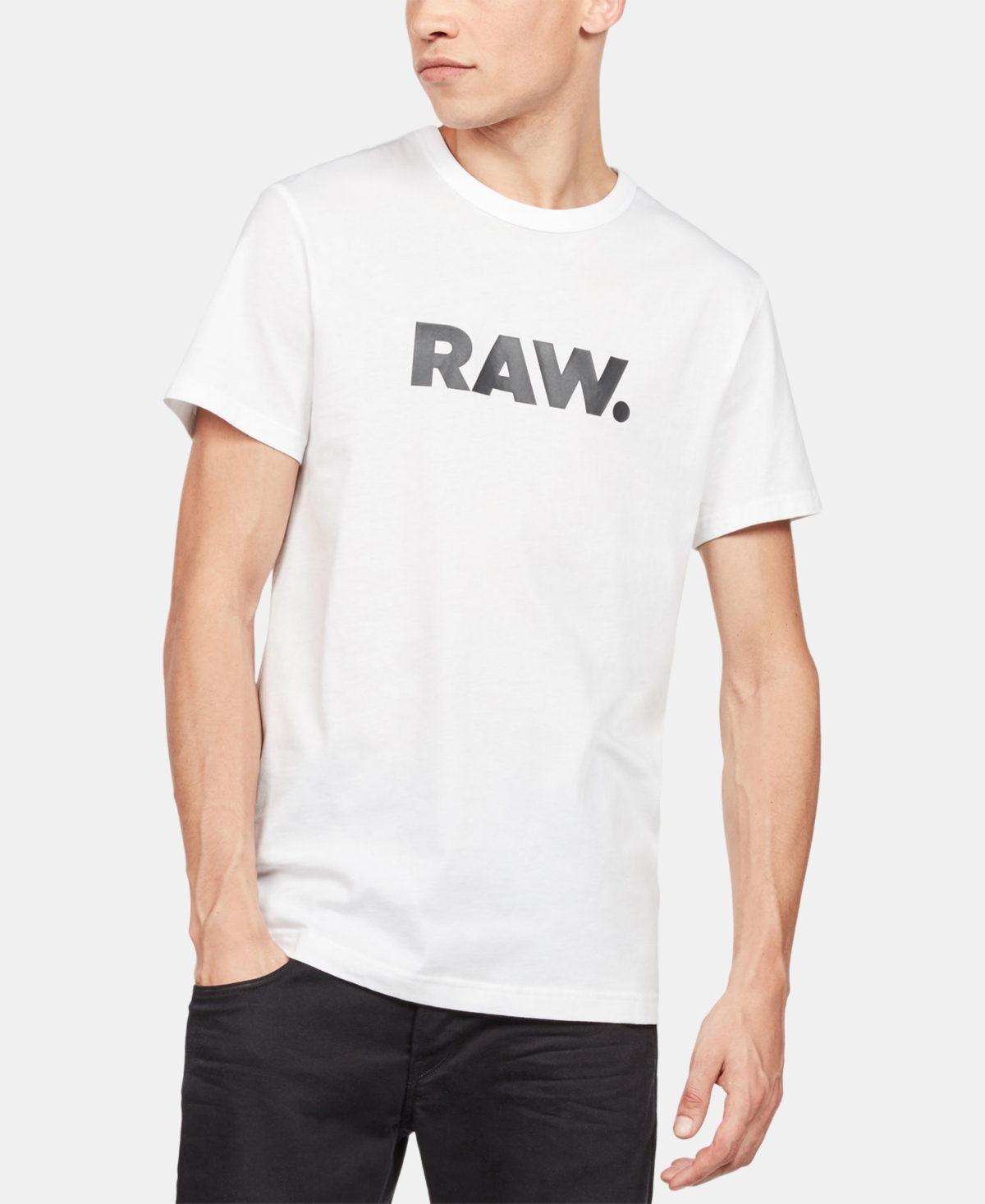 Men's Holorn Raw Graphic Logo Crewneck T-Shirt - White