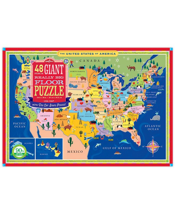 eeBoo Giant Really Big Floor Puzzle USA Map 48 Piece Macy's