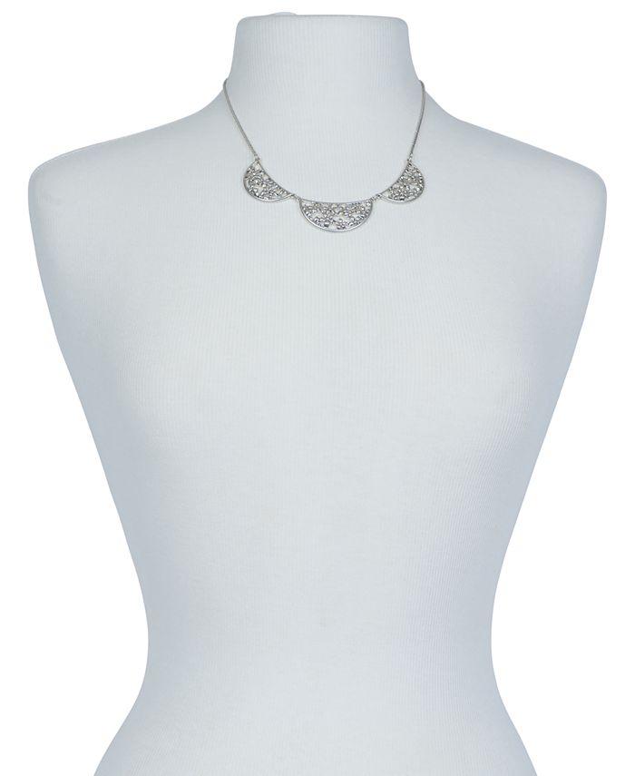 Lucky Brand Silver-Tone Flower Openwork Collar Necklace, 19