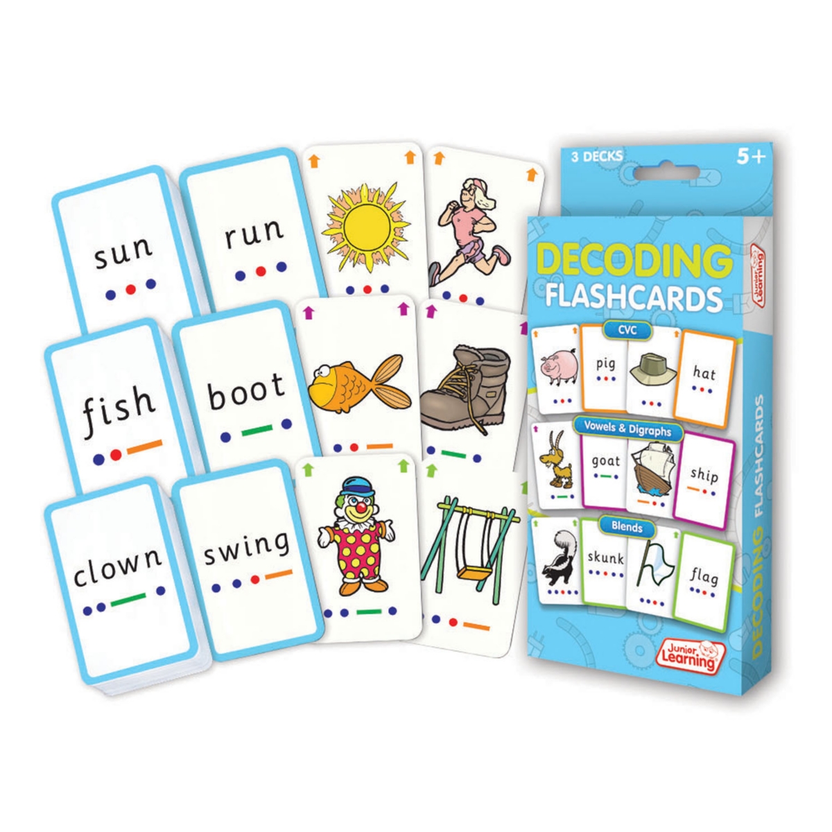 Junior Learning Kids' Decoding Flashcards Cvc, Vowels And Blends In Multi