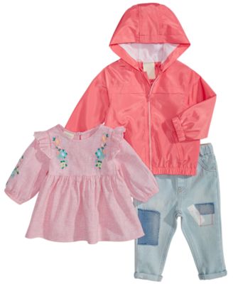 First Impressions Baby Girls Hooded Jacket, Embroidered Top & Patches Jeans, Created for Macy's	