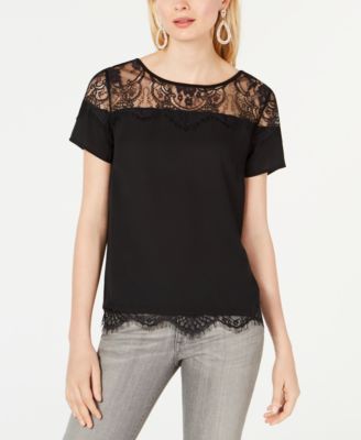 INC International Concepts I.N.C. Woven-Lace Knit Top, Created For Macy ...