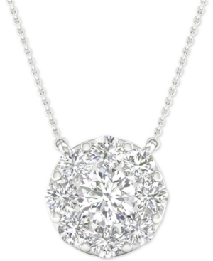 image of Diamond Halo Pendant Necklace (1-1/2 ct. t.w.) in 14k White Gold, 16