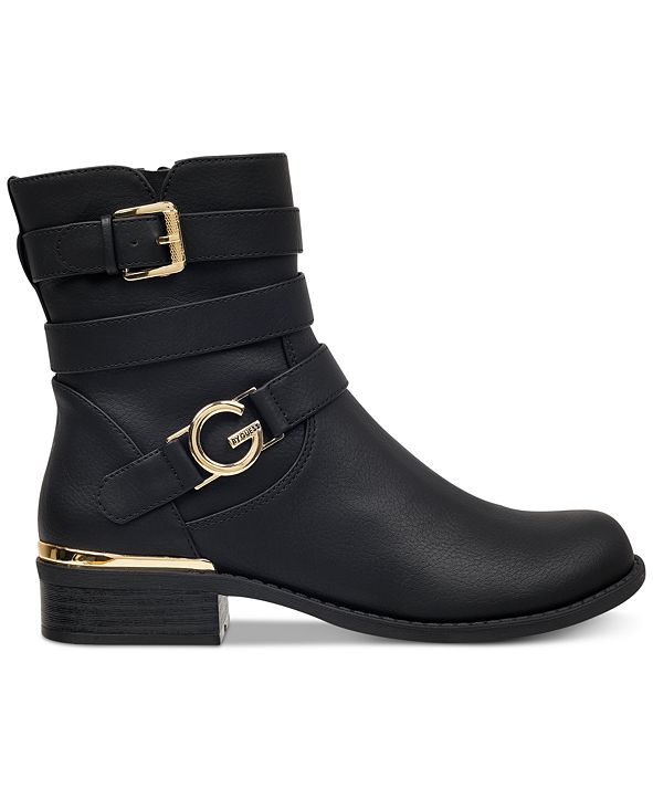 gbg los angeles women's harlin round toe stacked heel boot