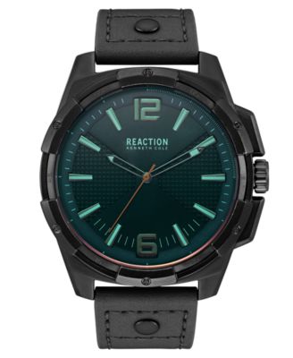 Kenneth Cole Reaction - Men's Black Faux Leather Strap Watch 51mm