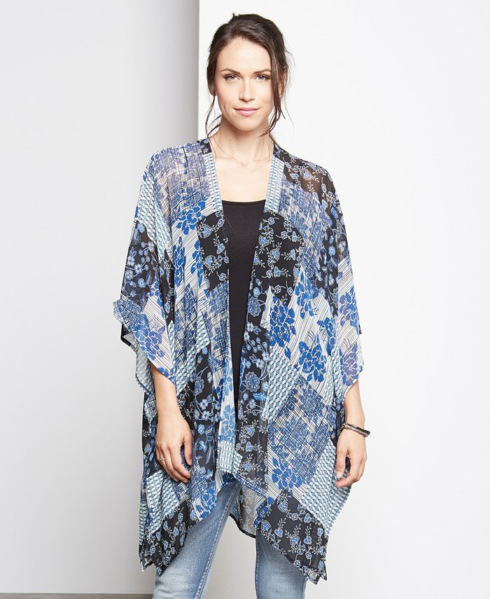 Karen Kane Sheer Patchwork-Print Kimono - Macy's