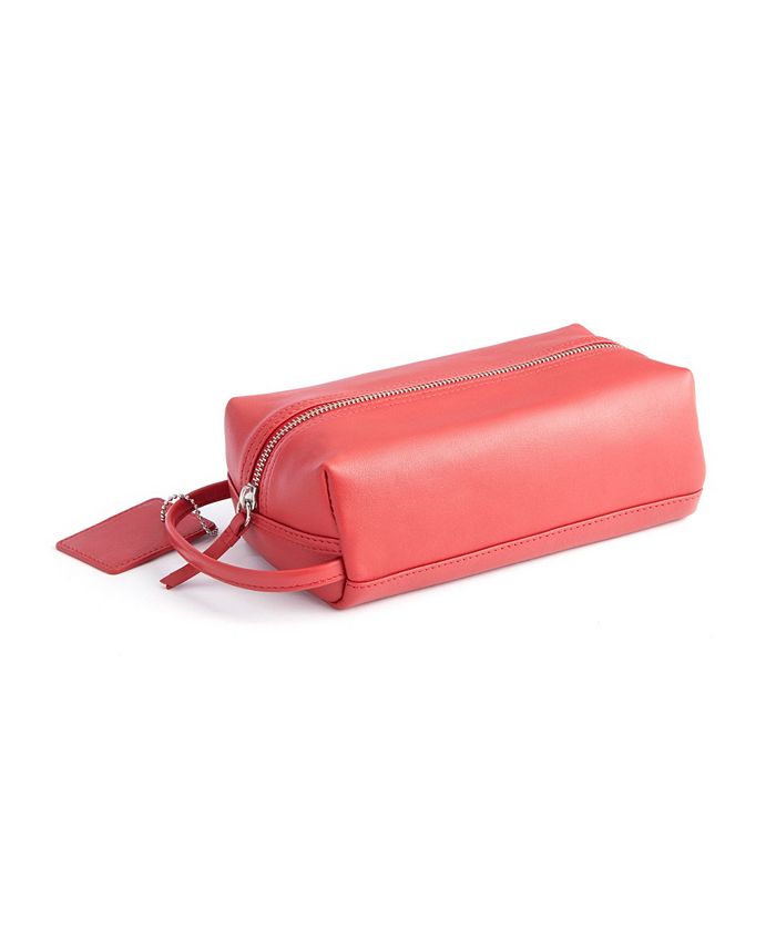 Royce New York Compact Leather Cosmetic Bag Red