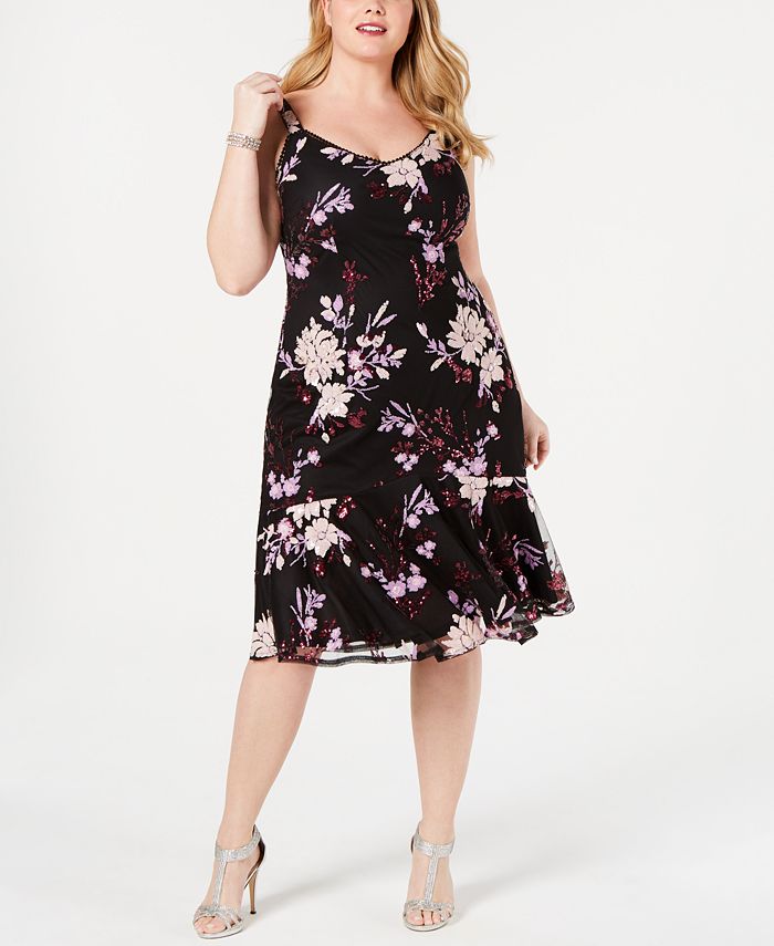 Adrianna Papell Plus Size Floral Sequin Dress - Macy's