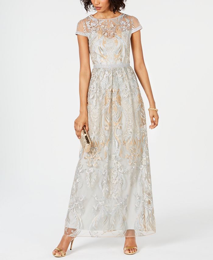 Adrianna papell embroidered sales illusion gown