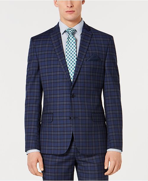 Wonderbaarlijk Bar III Men's Slim-Fit Stretch Dark Blue Plaid Suit Jacket HS-07