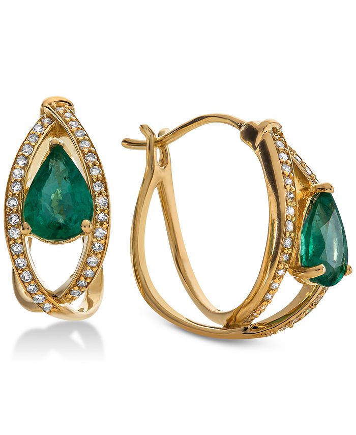 Macy's Emerald (1-3/8 ct. t.w.) & Diamond (1/4 ct. t.w.) Hoop Earrings ...