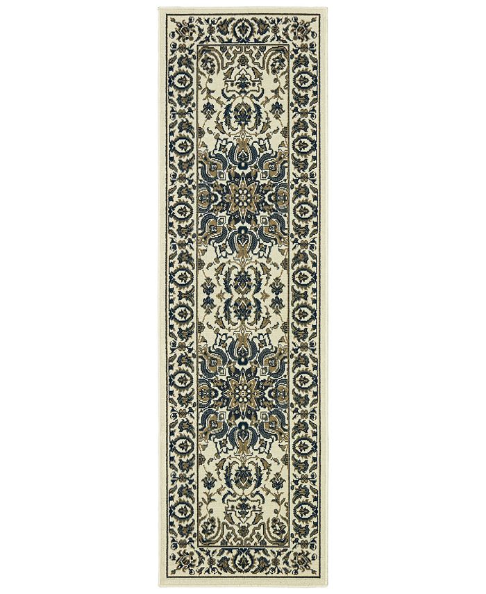 Oriental Weavers - Marina 1248W Ivory/Navy 2'3" x 7'6" Indoor/Outdoor Runner Area Rug