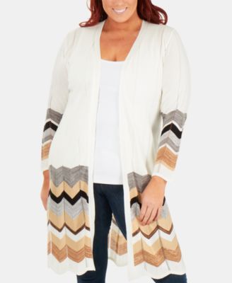 Plus Size Chevron-Striped Duster Cardigan