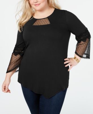 NY Collection - Plus Size Swiss Dot Jersey Crepe Top