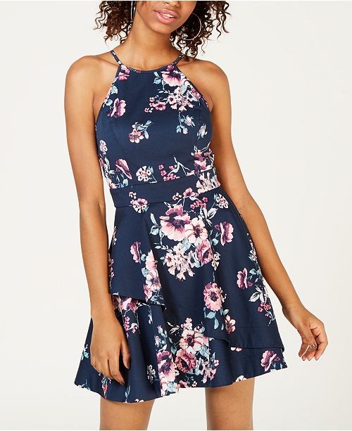 Speechless Juniors Printed Crisscross Fit Flare Dress Created