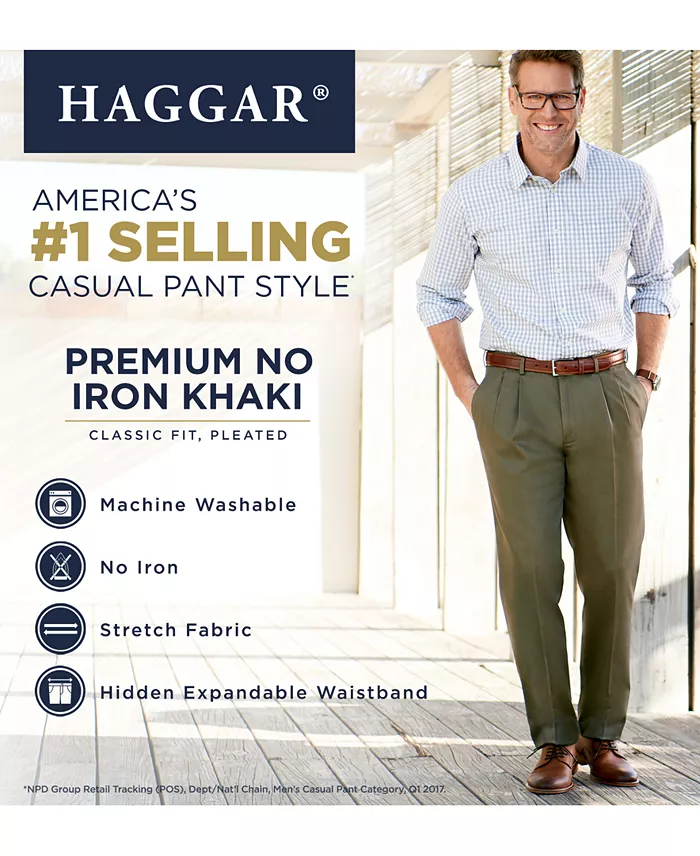 Men's Premium No Iron Khaki Classic Fit Pleat Hidden Expandable Waist Pants - thumbnail 6