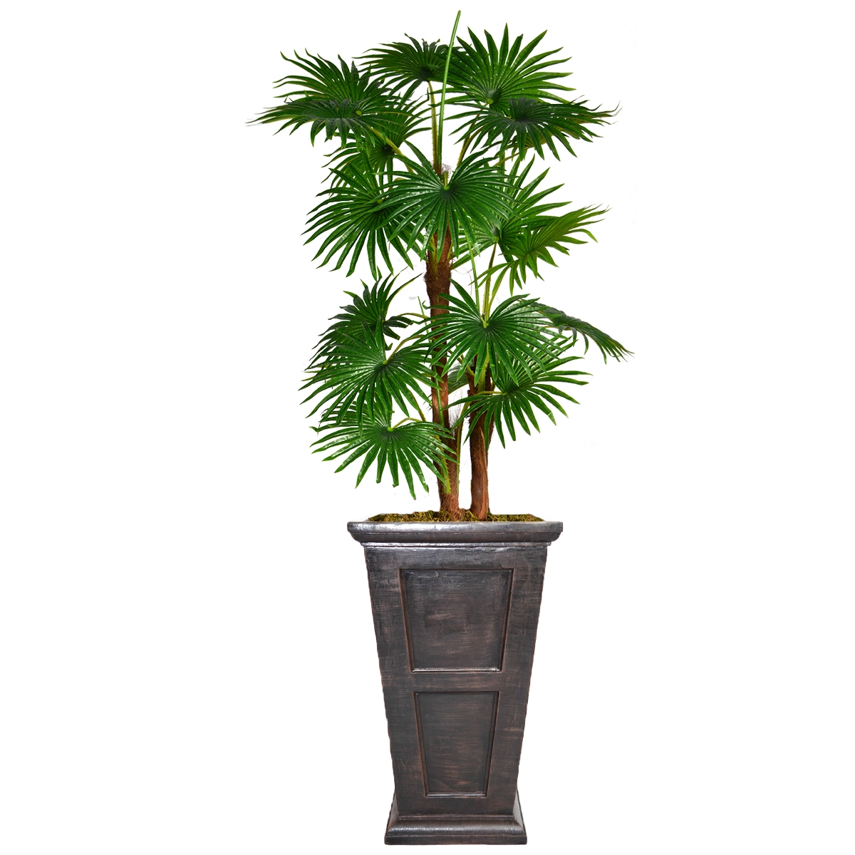 66.8" Tall Fan Palm Tree Artificial Decor Faux Burlap Kit and Fiberstone Planter - Assorted