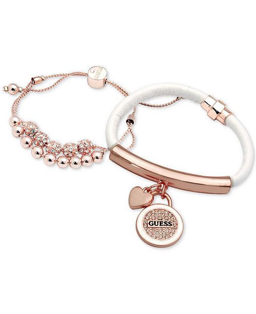 GUESS Rose GoldTone 2Pc. Set Pavé Bead & Heart Charm Nylon Bracelets