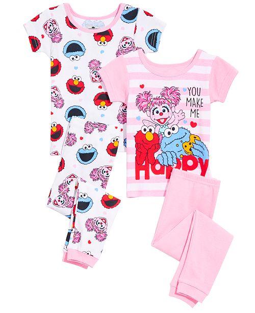 Ame Toddler Girls 4 Pc Sesame Street Cotton Pajama Set Reviews Pajamas Kids Macy S