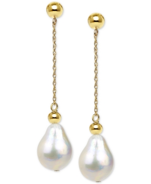 image of Cultured Baroque Freshwater Pearl (11-13mm) Drop Earrings in 14k Gold