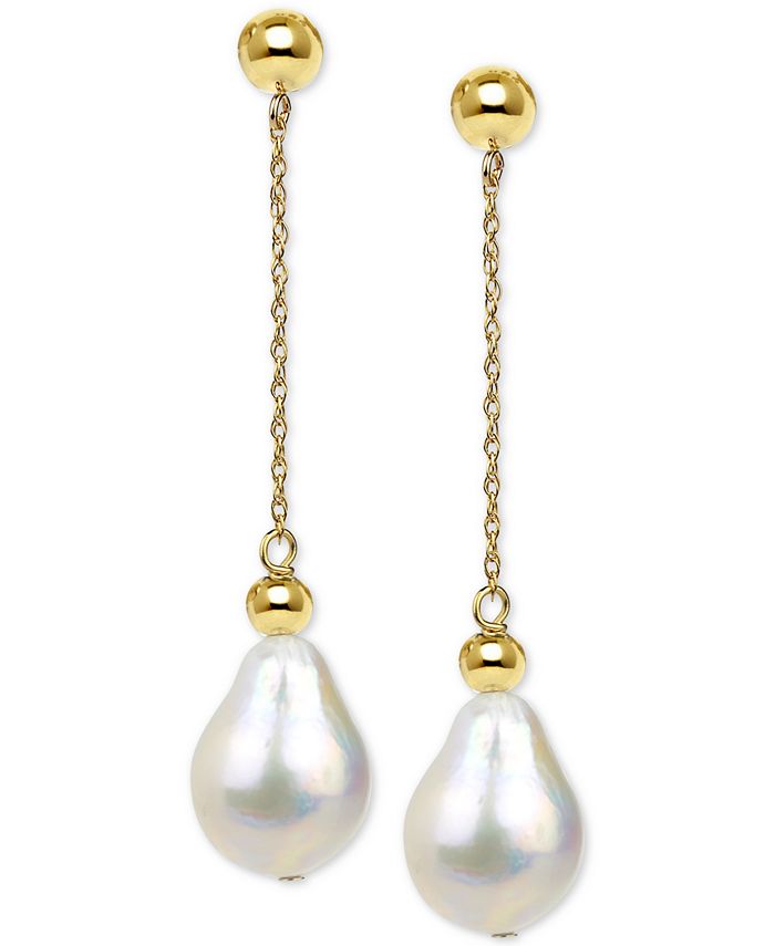 Macy's - Cultured Baroque Freshwater Pearl (11-13mm) Drop Earrings in 14k Gold