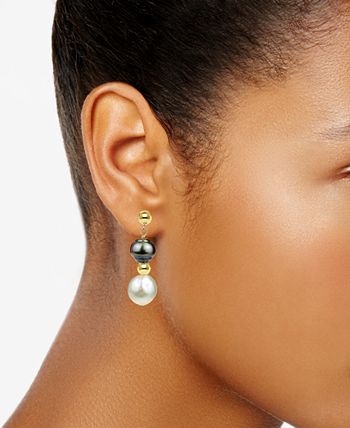 Macy's - Cultured Baroque Freshwater Pearl (11-12mm) and Tahitian Pearl (8-9mm) Drop Earrings in 14k Gold