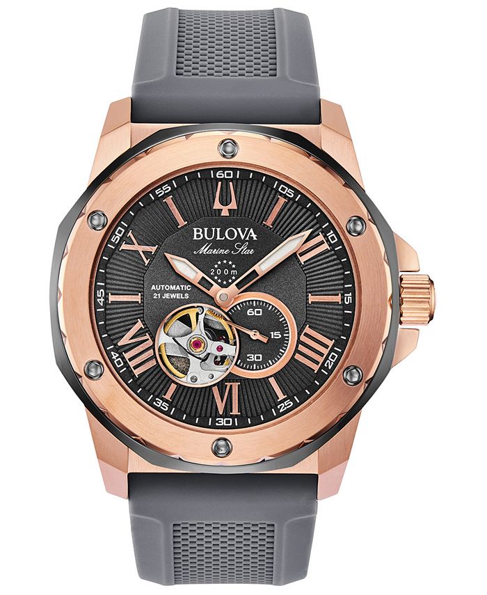 Bulova Men s Automatic Marine Star Gray Silicone Strap Watch 45mm