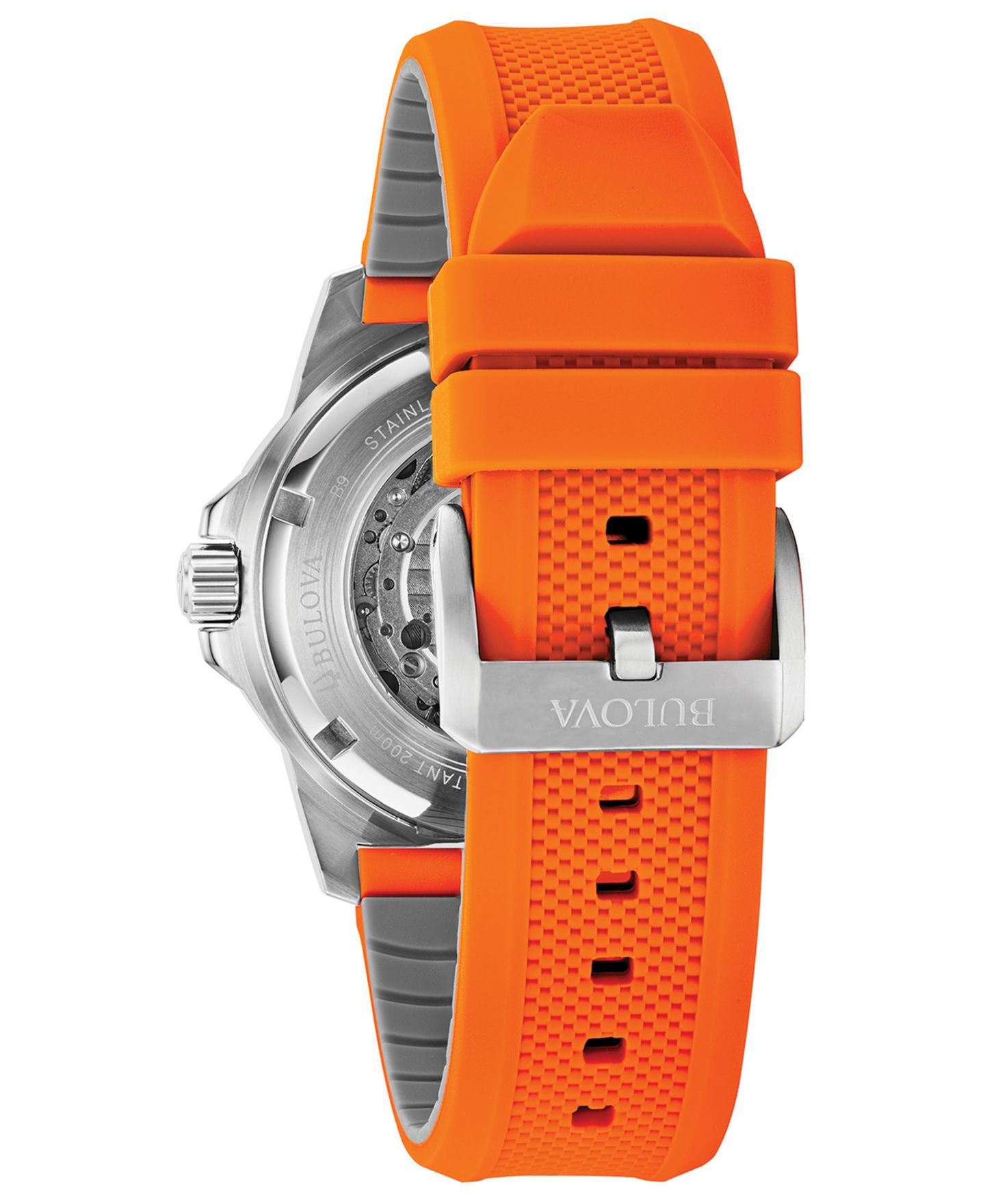 Мужские часы Bulova Automatic Marine Star Orange Silicone Strap Watch 45mm, цвет: Оранжевый / Белый — фото 4