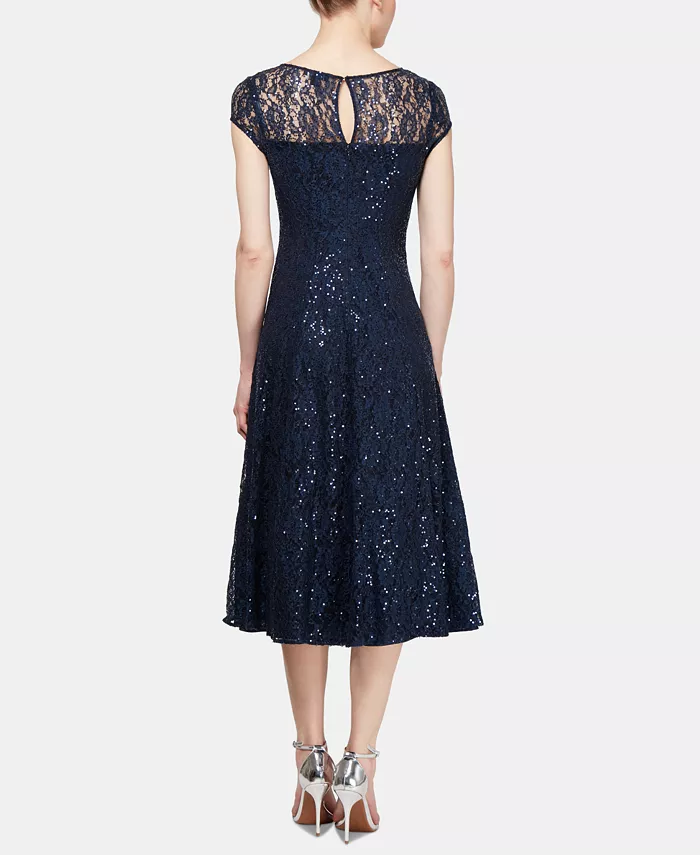 Women's Sequined Lace Midi Dresses - thumbnail 4