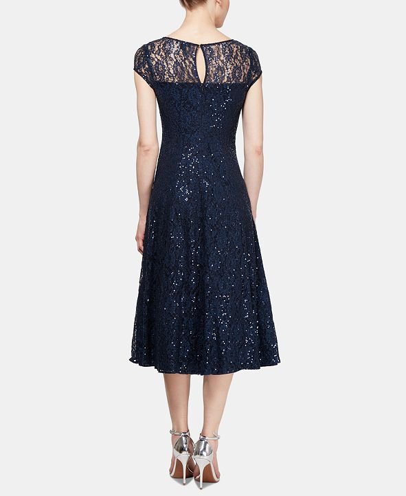 SL Fashions Sequined Lace Midi Dress & Reviews - Dresses - Women - Macy's