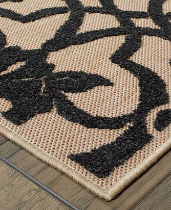 Oriental Weavers - Cayman 001B9 Sand/Charcoal 6'7" x 9'6" Indoor/Outdoor Area Rug