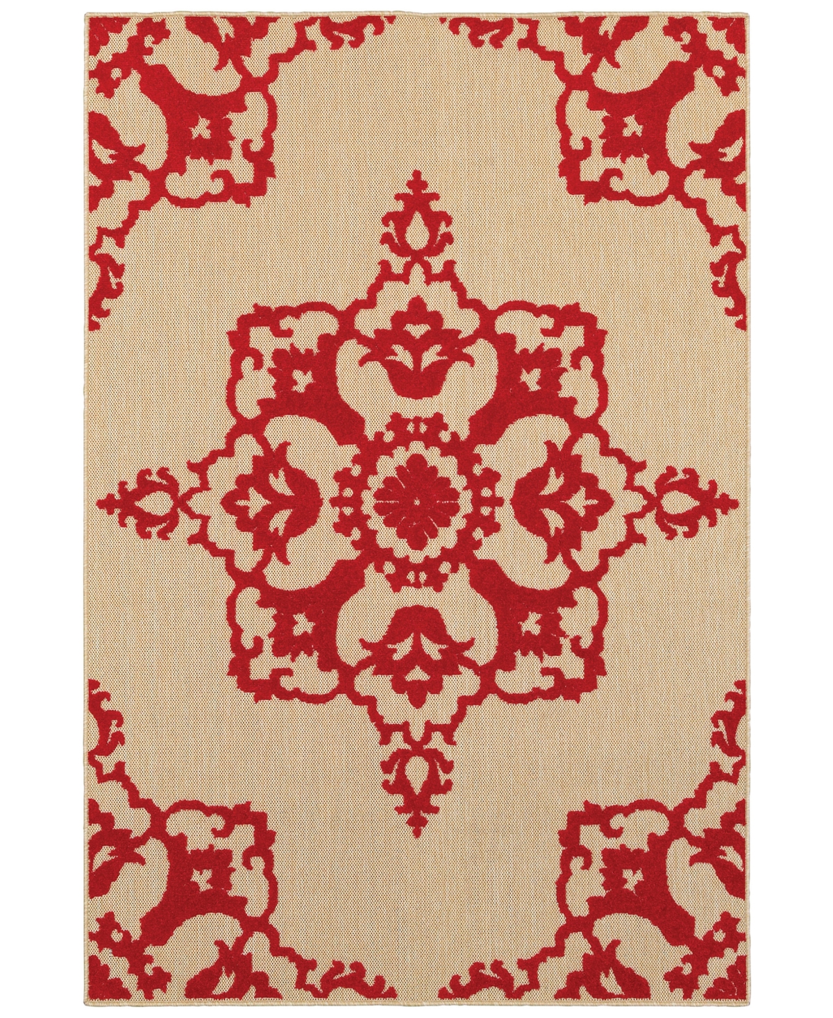 Oriental Weavers Cayman 097R9 Sand/Red 7'10in x 10'10in Indoor/Outdoor Area Rug - Sand/Red