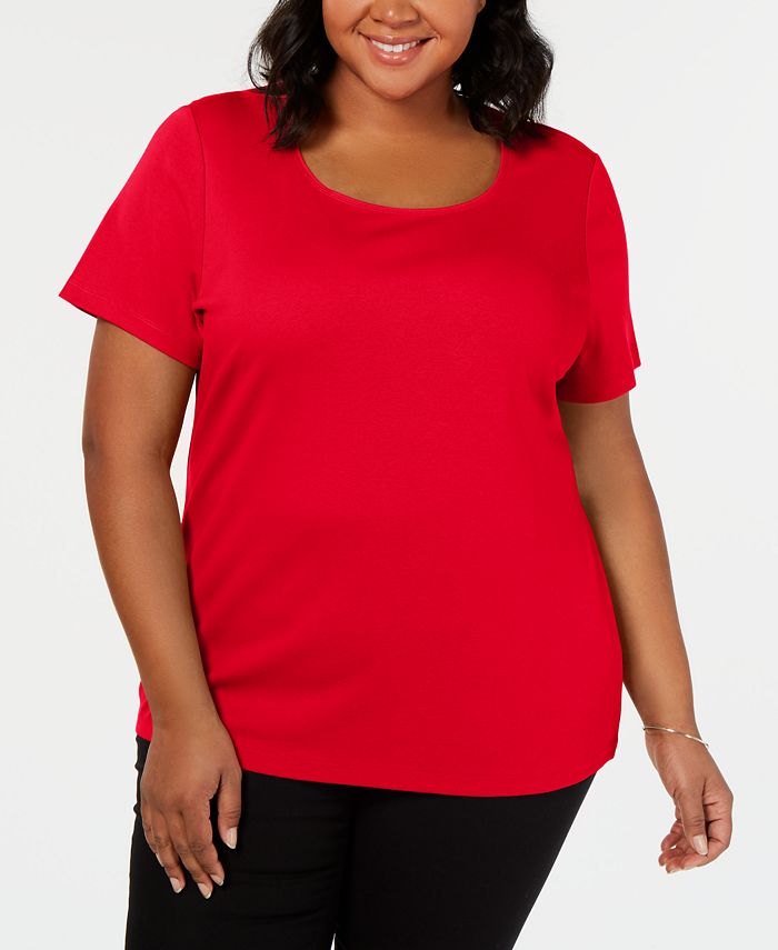 Karen Scott Plus Size Short Sleeve Scoop-Neck Top, Created for Macy's ...