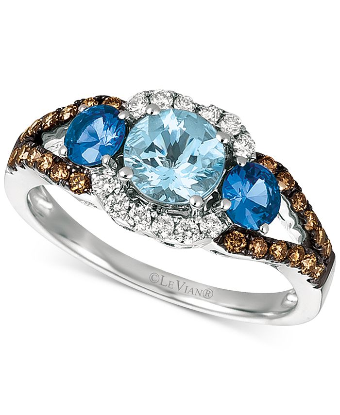 Le Vian - Sea Blue Aquamarine (5/8 ct. t.w.), Blueberry Sapphire (1/2 ct. t.w.) and Diamond (1/3 ct. t.w.) Ring in 14k White Gold