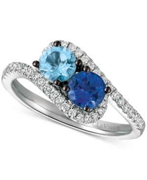 image of Le Vian Sea Blue Aquamarine (3/8 ct. t.w.), Blueberry Tanzanite (1/3 ct. t.w.) and Vanilla Diamond (1/4 ct. t.w.) Two-Stone Ring in 14k White Gold