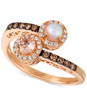 image of Le Vian Peach Morganite (1/5 ct. t.w.), Neopolitan Opal (1/8 ct. t.w.), Vanilla Diamond (1/10 ct. t.w.) and Chocolate Diamond (1/6 ct. t.w.) Bypass Ring in 14k Rose Gold